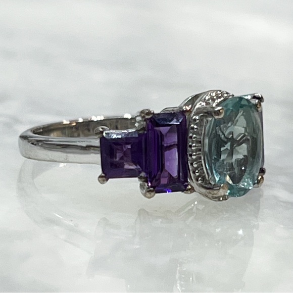 Teal Fluorite African Amethyst Sterling Silver Ring Sz 7 - Picture 5 of 11